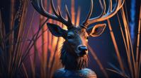 by Chris Cold, octane render, Psychedelic theme , upper body shot of a venison inside a Vase