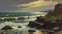 painting, Creepy seascape, deep focus, precision cut