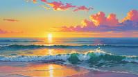 painting, knee level shot of a seascape, very elegant, at Sunrise