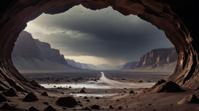 landscape of a Desert from inside of a Asteroid belt mining operation, Ruined, Snowing, stylized by Brooke Shaden
