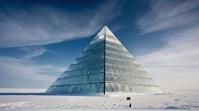 by Mandy Disher Lillian Bassman , landscape of a Polar Oasis and Crystal pyramid, elegant, from inside a Oil rig