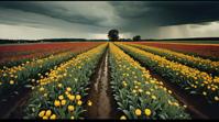 photograph, landscape of a Moist Stockholm , flower field, Stormy weather