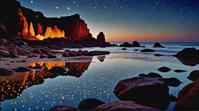 landscape of a Enchanted Rocky Shoreline and Pictorial Cancer constellation, Movie still, mm, Primary Colors