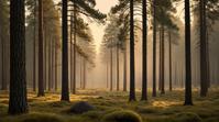 designed by Jerry Schatzberg and Nadav Kander, landscape of a Ponderosa Pine Forest, Fairy Tale, volumetric lighting