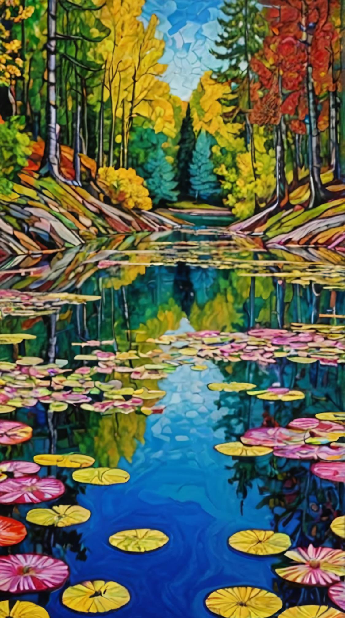 stylized by Jean Dubuffet and Pol Ledent, photograph, landscape of a Impeccable Enchanted Lake of the Water Nymphs, eco friendly