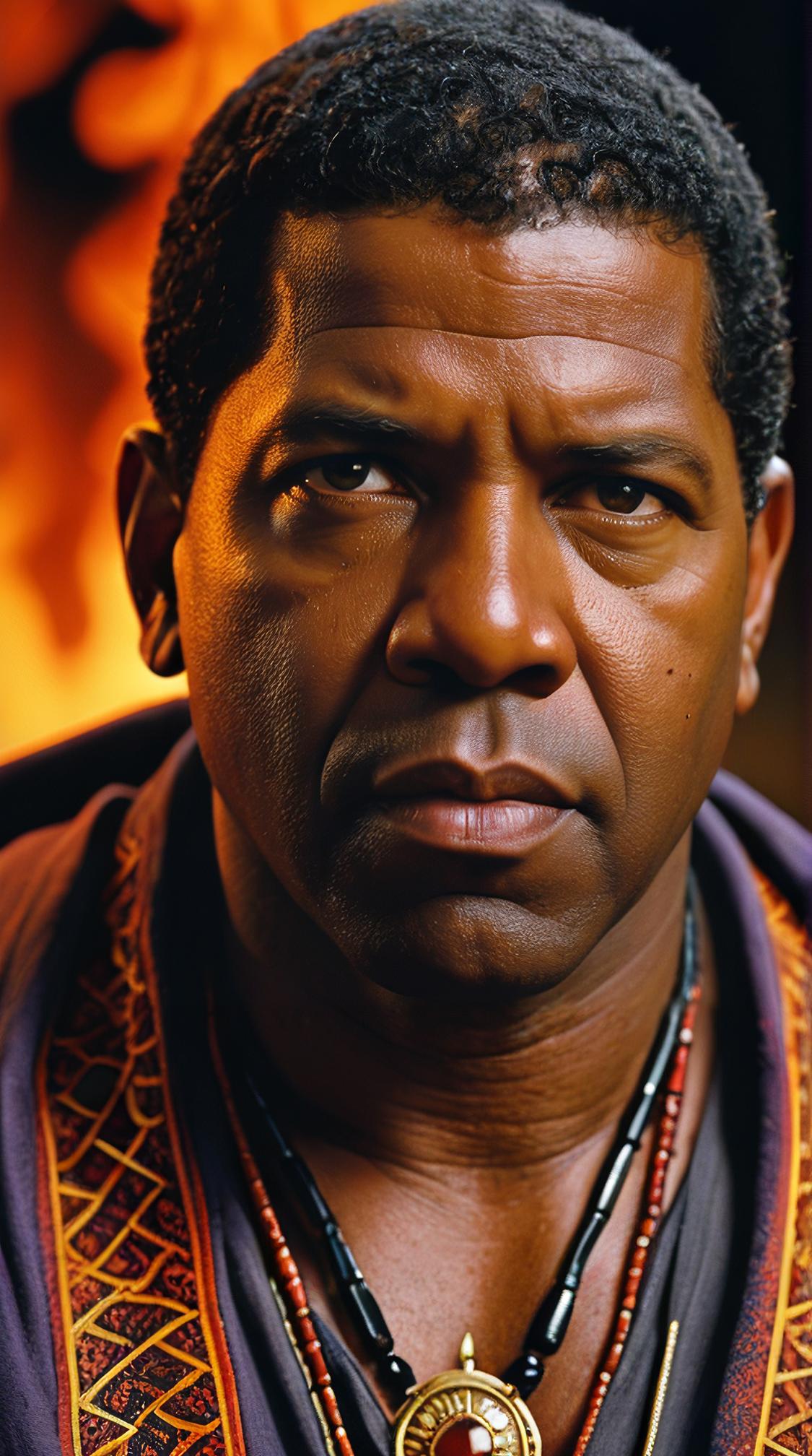 by William Dyce, Fernando Botero, close up of a Energizing Pure Bosnian Denzel Washington , very dark