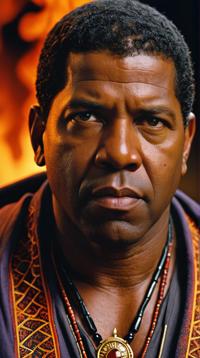 by William Dyce, Fernando Botero, close up of a Energizing Pure Bosnian Denzel Washington , very dark
