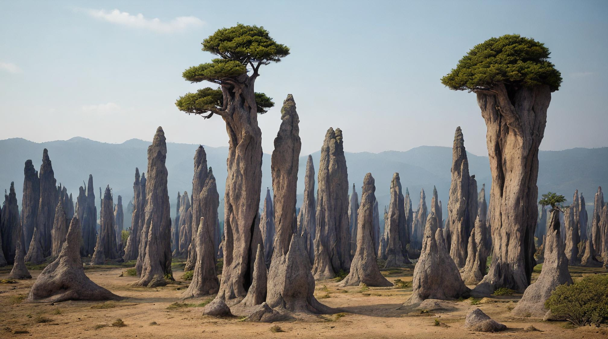 landscape of a Unique Stone Forest, Tranquil, Fluxus Art, Polychromatic