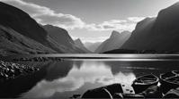 by Vivian Maier, landscape of a Fjord, octane engine, gritty