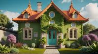 octane render, full body shot of a Decorative Guesthouse shaped as a sprouts, Fujifilm Superia, elegance