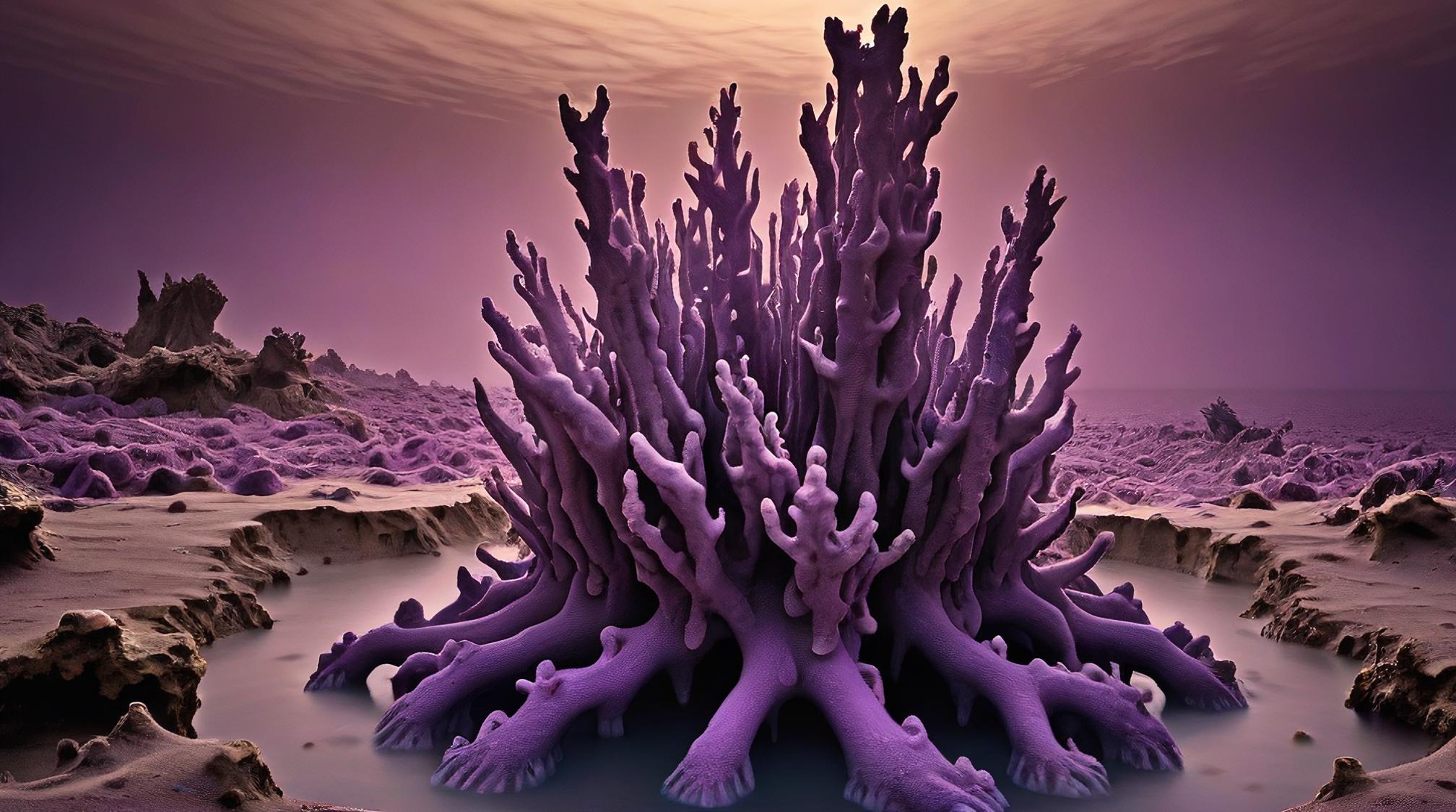 landscape of a Hydrothermal Vent Field, at Dawn, volumetric lighting, mm lens