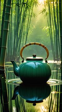 cinema art by Christopher Nolan, sci fi art, Venetian lake, landscape of a Holy Contemporary Kettle and Angelic Bamboo forest