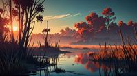 stylized, landscape of a Swamp Dune , Clear skies, Cel shading
