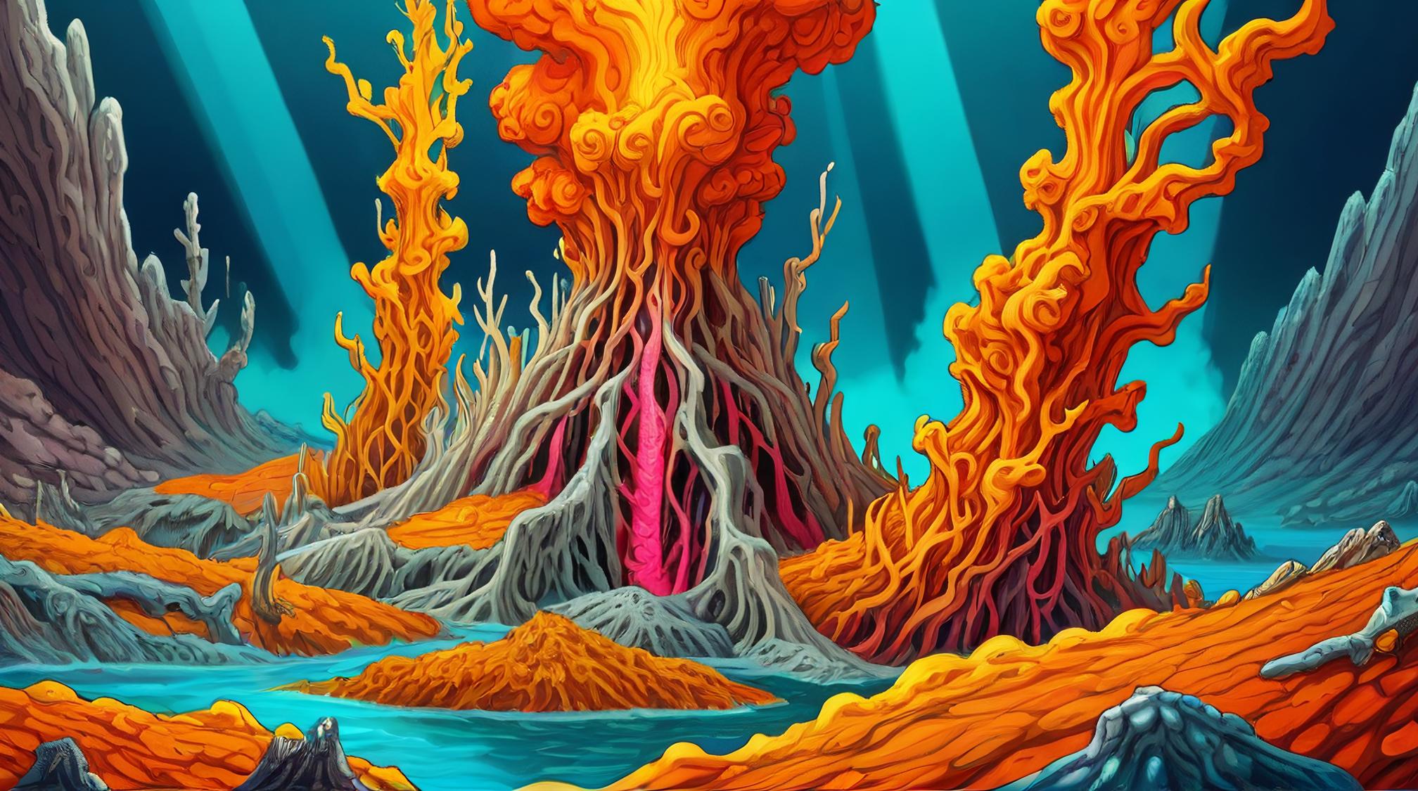 Auroracore, landscape of a Hydrothermal Vent, it is Awful, warm background