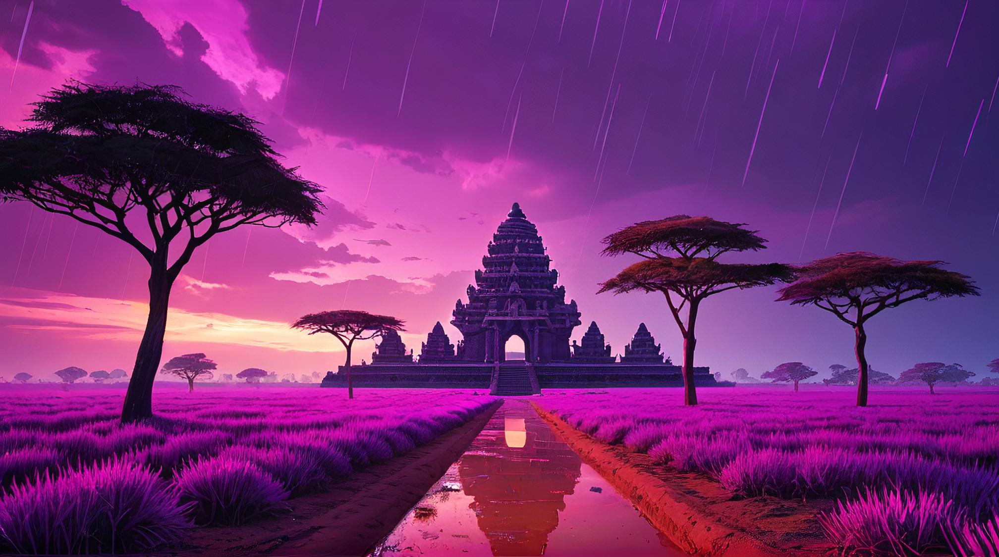 landscape of a Prairie, from inside a Mahabalipuram, Raining, best quality
