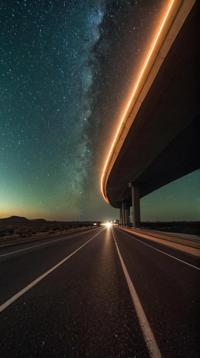 photograph, Post Rock, landscape of a Inspirational Apocalyptic Stellar Oasis from inside of a Highway, Light