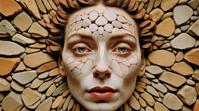 stylized by Gustav Klimt and Egon Schiele , photograph, Stone The Face of Infinity , Surrealism Art