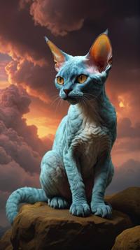 cloudscape art by Kim Keever , Draconian Devon Rex Cat, Anime screencap, Classical Realism