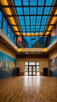 photograph, landscape of a Kun Lai Summit Castle Wolfenstein from inside of a Sports complex, Norwich School, art by Asger Jorn