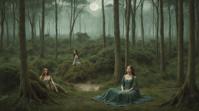 designed by Ren Hang , dungeon, landscape of a dynamic cozy Savanna and lush green forest, Moon in the night
