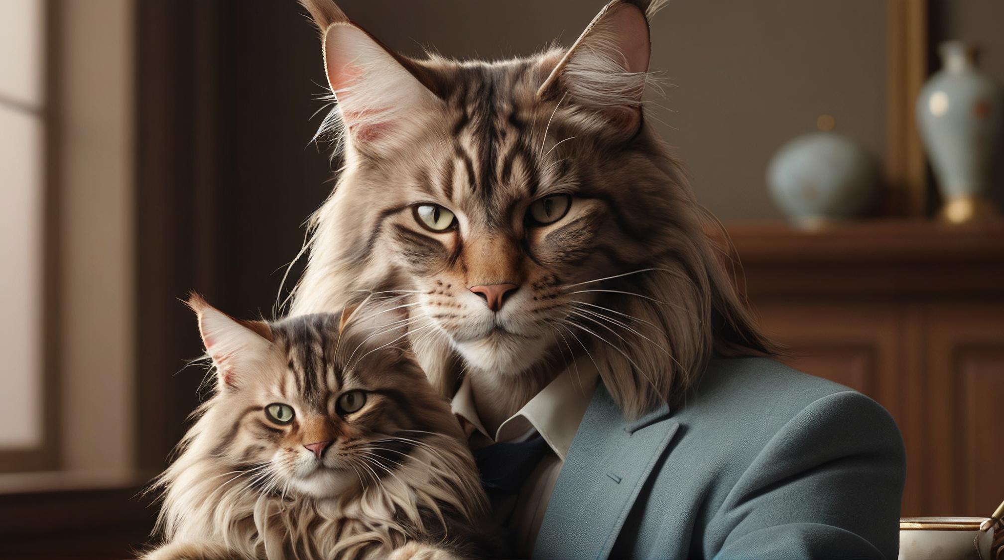 designed by Emila Medkov David Tindle , octane render, Comforting Intellectual anthropomorphic, Male with the head of an Maine Coon Cat