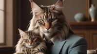 designed by Emila Medkov David Tindle , octane render, Comforting Intellectual anthropomorphic, Male with the head of an Maine Coon Cat