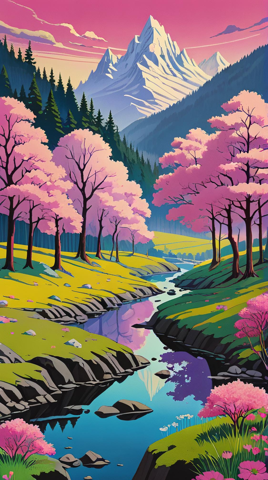 landscape of a Ayodhya and Gaelic Enchanted woodland glade, Pink Floyd, in a casual chic outfit, alternative rock