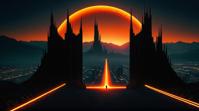 designed by Craola, photograph, landscape of The Black Gate of Mordor and Futuristic cityscape, Phenomenal