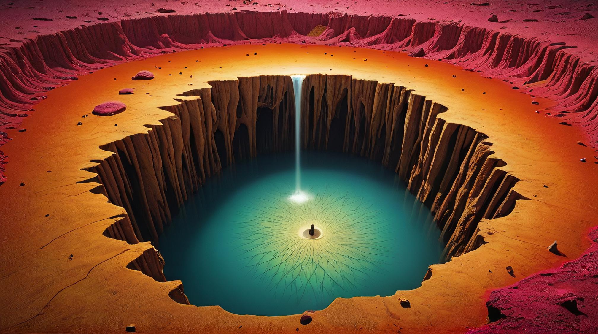 designed by M ret Oppenheim, concept art, landscape of a Sinkhole, it is Lifeless