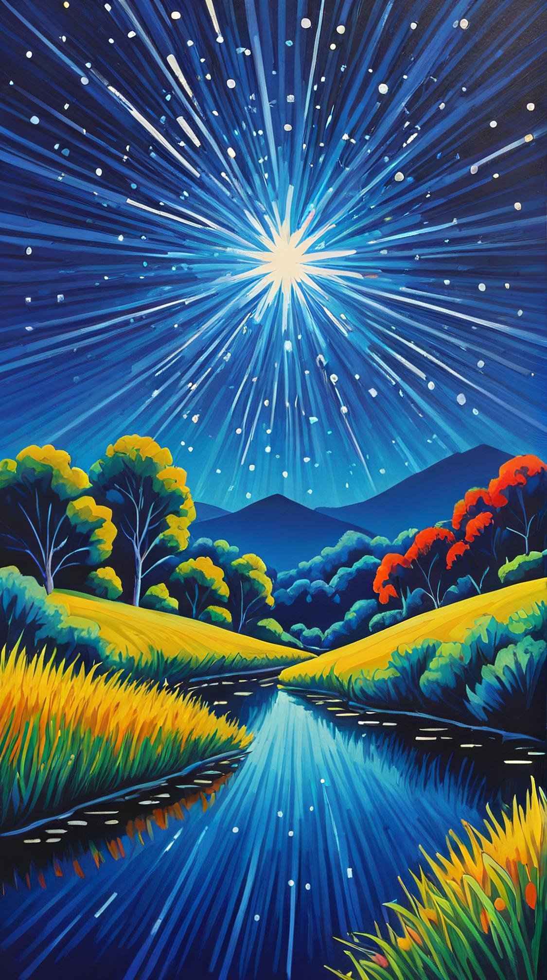 Impressionist Unpredictable A solitary star, shining in the vast expanse, a reminder of the beauty in solitude , Neo Tokyo Marshallese background