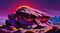 landscape of a Bare Rock, S, Beautifully Lit, deep purple and Crimson neon hue