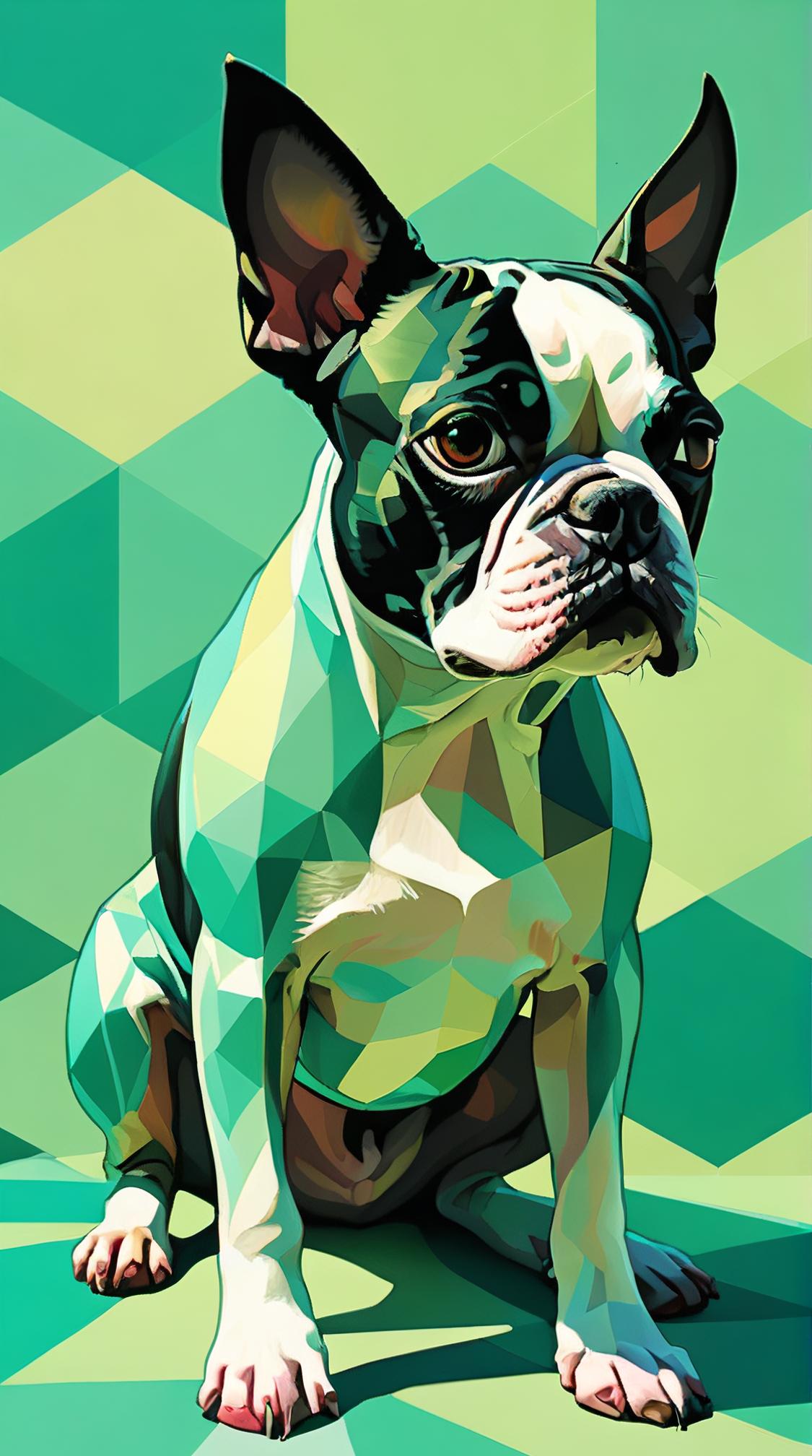 colorful Painting, Mint green Boston Terrier, Graphic novel, Geometric Abstract Art