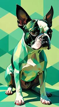 colorful Painting, Mint green Boston Terrier, Graphic novel, Geometric Abstract Art