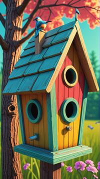 German Birdhouse, Comforting, deep focus, soft fill lighting