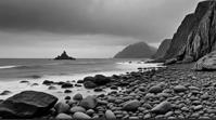 by Ilse Bing and Ando Fuchs , landscape of a Rocky Shoreline Glacial Moraine , at Overcast, realism