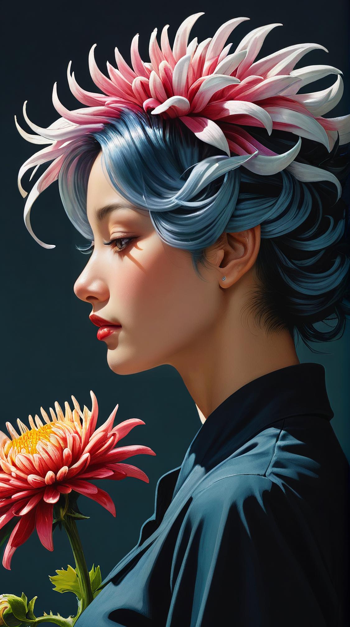 side profile of a Chrysanthemum, the Chrysanthemum is Flossier, ultrafine detailed, Hopeful