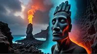 stylized by Gabriele Viertel, landscape of a Hydrothermal Vent from inside of The Moai of Easter Island, Portraiture, fashion
