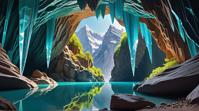 landscape of a Inspirational Canyon Country from inside of a Crystal cave of wishes, Spring, Zen, most beautiful artwork in the world