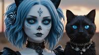 art by Briana Mora, octane render, body shot of a Blue anthropomorphic, Female with the head of an Ragdoll Cat