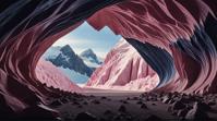 landscape of a Ancient Blush Pink and Navy Glacier from inside of a Caves, by David Sims , Direct light, four colors