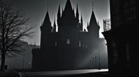 photograph, monotype, landscape of a Eye catching Shadowveil Fortress of the Dark Guardians , street