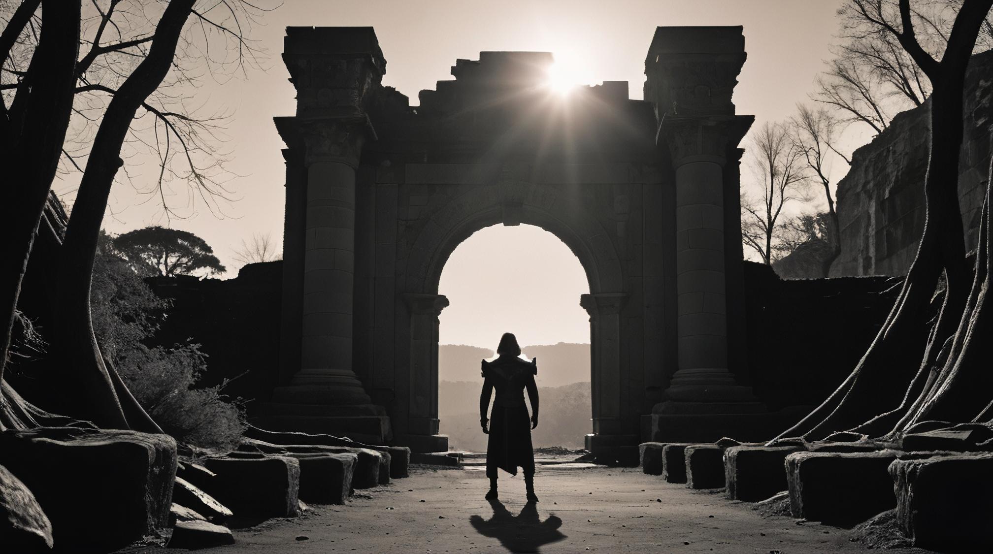 photograph, landscape of a Warm The Ruins of Corvus and Magic mirror, Fine art, Sci Fi