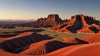 designed by Edward Weston, landscape of a Level Badlands and Red Dwarf, plain background, Clear skies