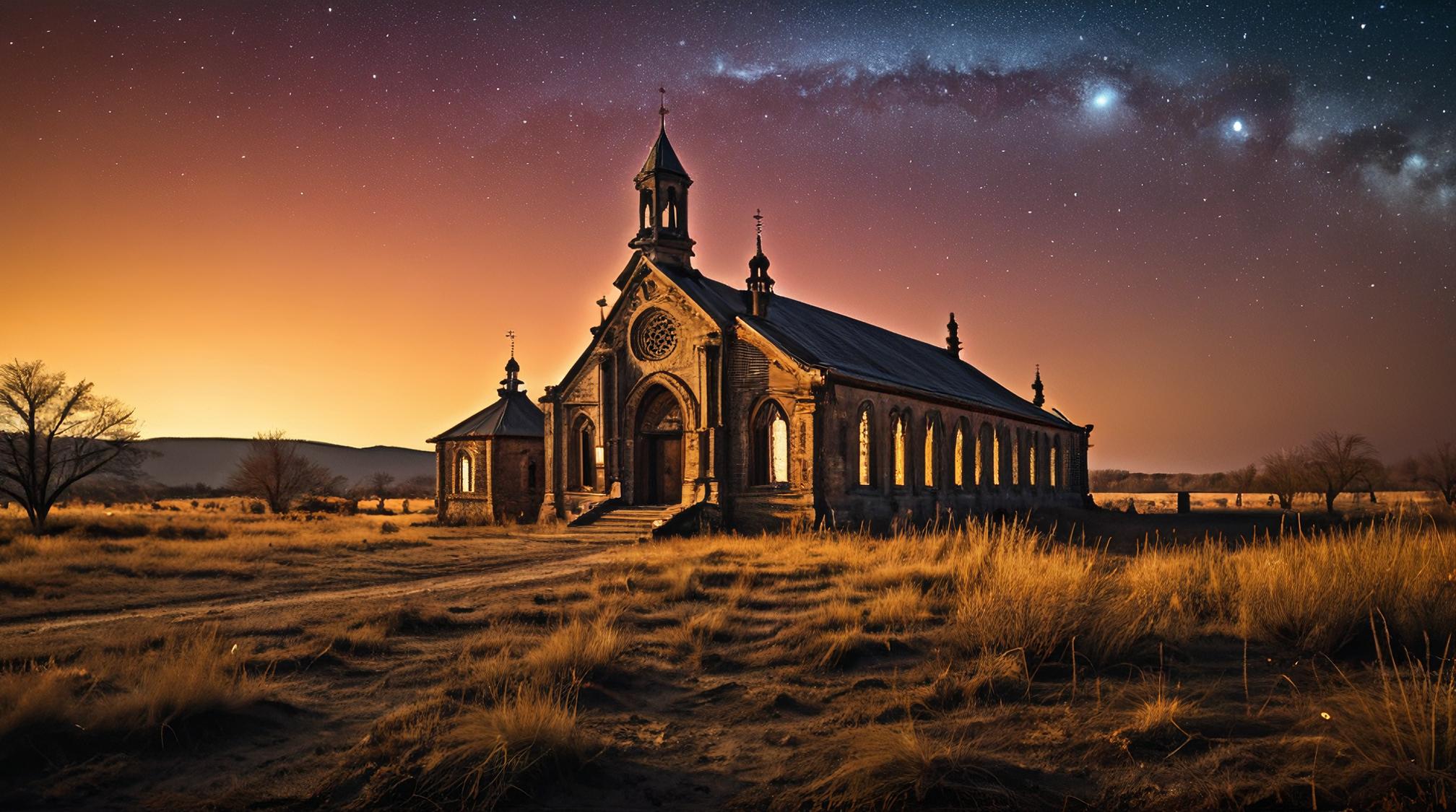 photograph, Post Apocalyptic, landscape of a Starlit Sanctuary, Nikon d