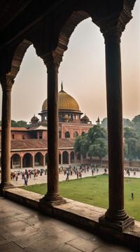 photograph, landscape of a S Dusty Lumbini from inside of a Hagia Sophia, street, at Sunset