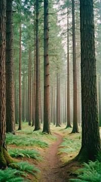 photograph, landscape of a Coniferous Forest, it is Appealing, Spring