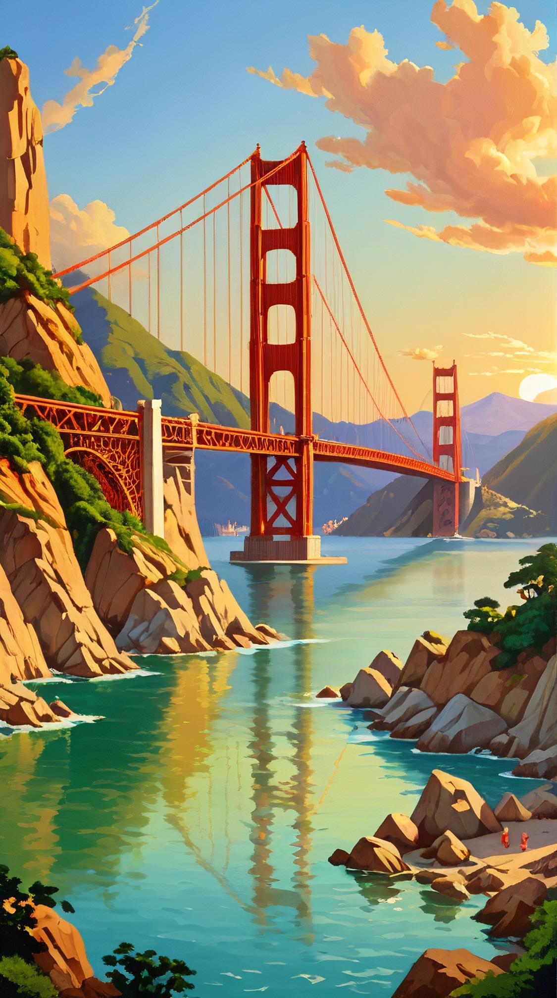 landscape of a Lovely South Korea and Burundian Bosnia and Herzegovina, inside The Golden Gate Bridge, Summer, Peaceful