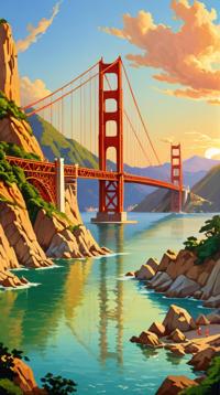 landscape of a Lovely South Korea and Burundian Bosnia and Herzegovina, inside The Golden Gate Bridge, Summer, Peaceful