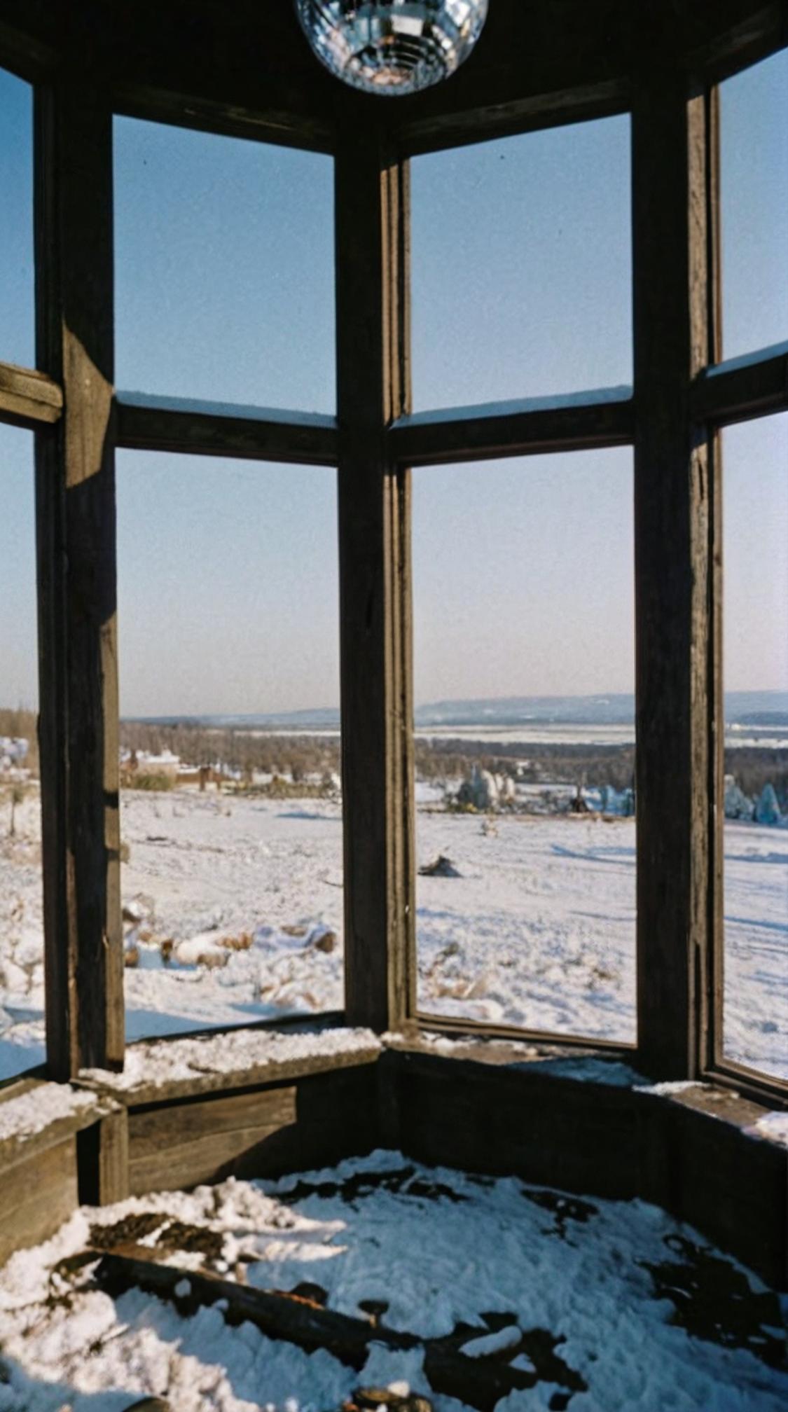 photograph, landscape of a Ruined Anchorage from inside of a Tower of the sorcerer king, snow covered landscapes, devotional art