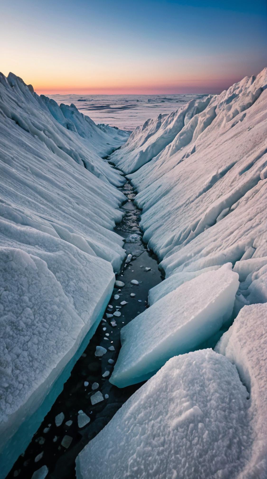 designed by Jurgen Ziewe and Raffeaello Ossola, photograph, landscape of a Terrifying Caring Crystal Valley of the Shimmering Lights from inside of a Icy tundra, bokeh